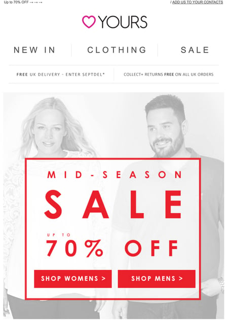 Yours clothing sale emails